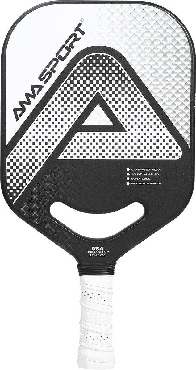 Pagaie de pickleball Ama sport pp002-c1s argent noir – surface graphite – noyau 20 mm – gorge dynamique aéro-duraedge air –