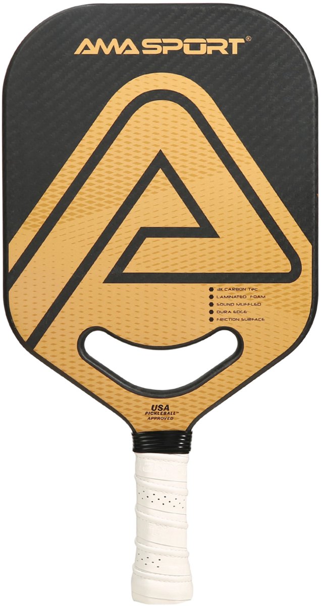 Pagaie de pickleball Ama sport pp002-3kg or noir – surface carbone 3k – noyau 20 mm – gorge dynamique aéro-duraedge air –