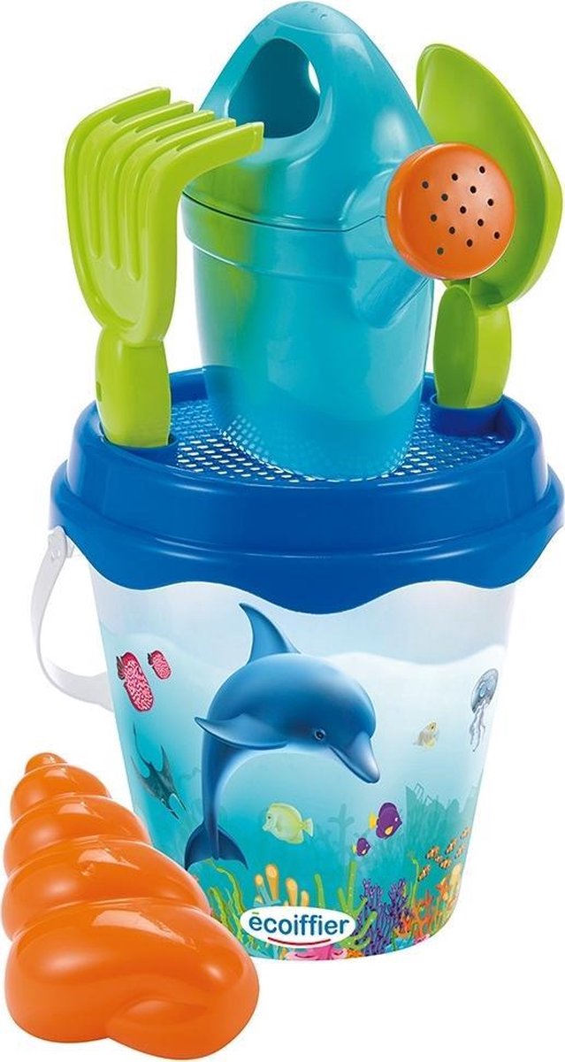 Ensemble seau dauphin Ecoiffier avec accessoires, 6 pièces.