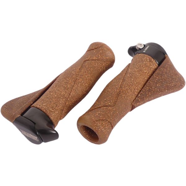 Bicycle handle with ergonomic handle 130mm, dura cork and aluminum, black brown, 34mm thickness, 235g
