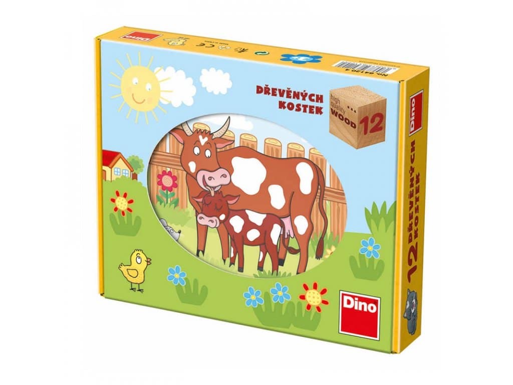 Dinotoys dino puzzle - puzzle de ferme de blocs en bois - 12 blocs