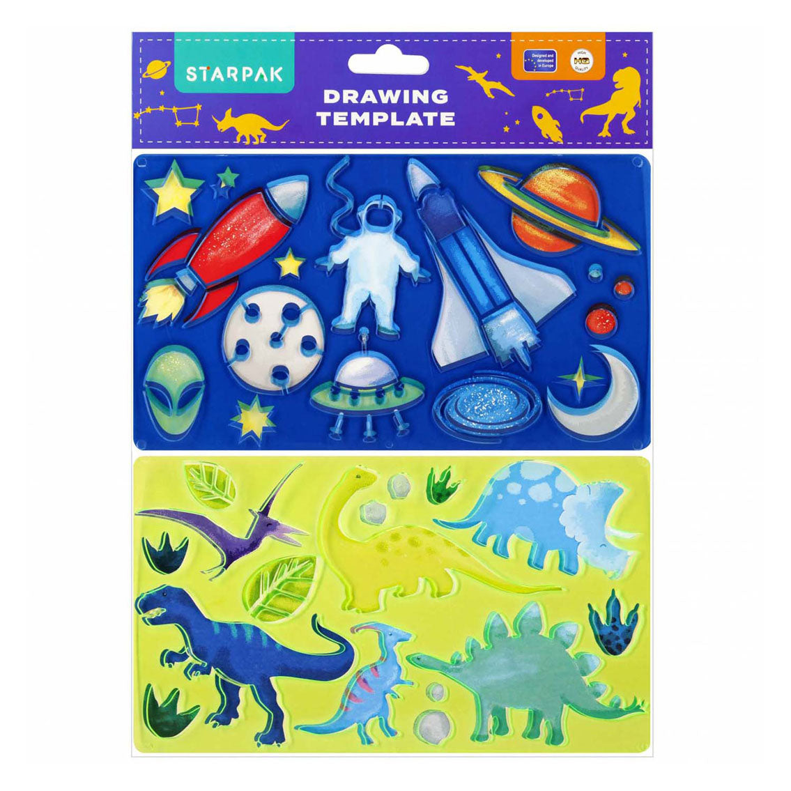 Modèle de dessin dinosaures, cosmos