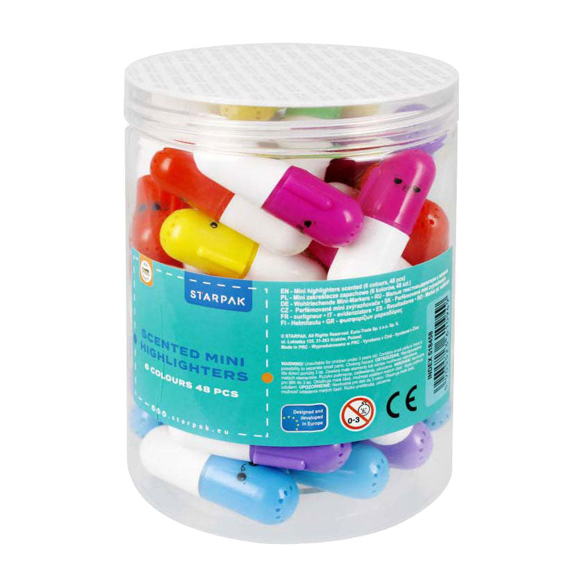 Mini surligneurs parfumés, mélange de couleurs, 48 pièces.