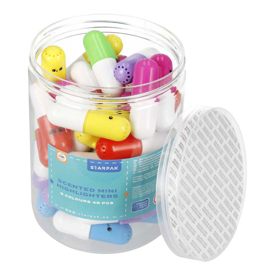 Mini surligneurs parfumés, mélange de couleurs, 48 pièces.