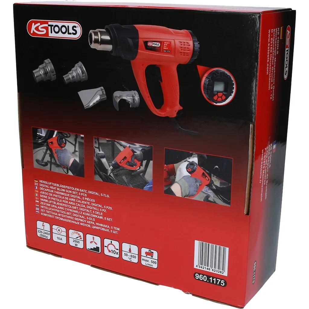 Ks tools ks-tools ensemble de pistolet à air chaud ensemble de souffleur d'air chaud lcd ks-tools, 5 pièces, digita