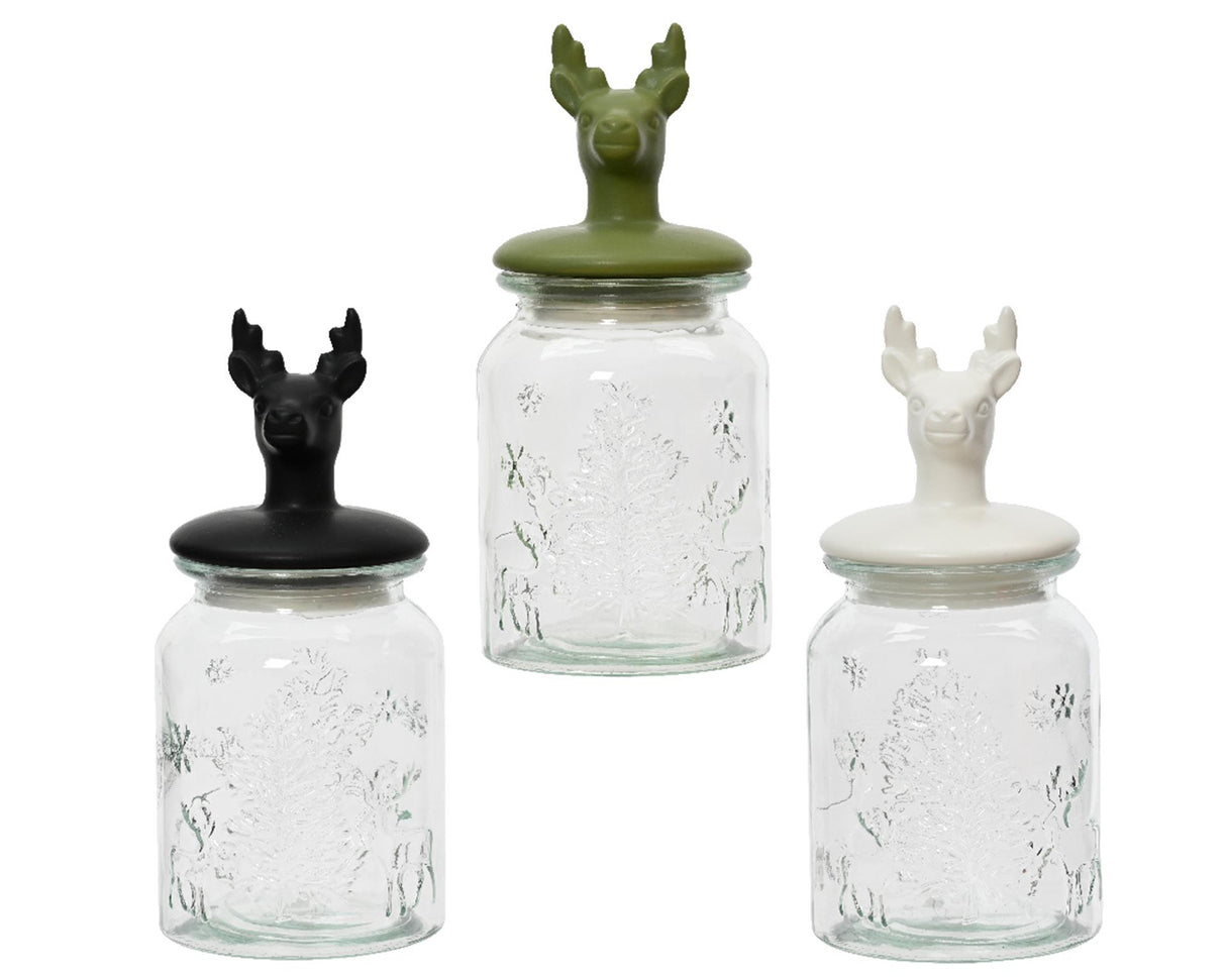 Pot de conservation en verre Decoris avec couvercle tête de cerf