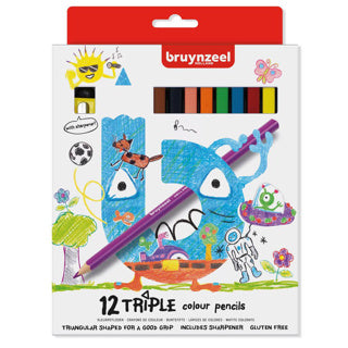Ensemble de 12 crayons de couleur triples pour enfants Bruynzeel