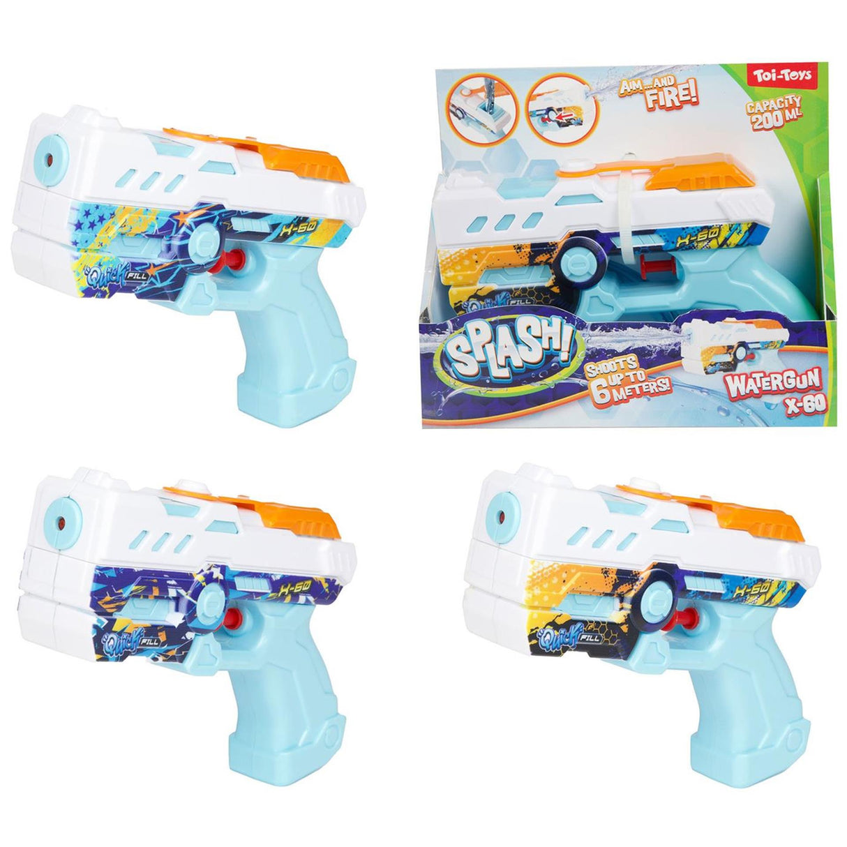 Toi-toys pistolet à eau splash remplissage rapide x60