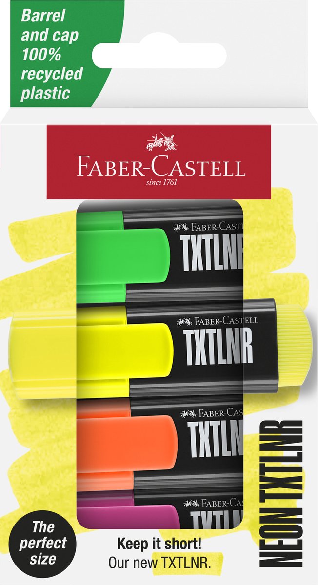 Faber-castell marqueur de texte txtlnr - mini - 4 pièces - couleurs néon - surligneur - fc-154204
