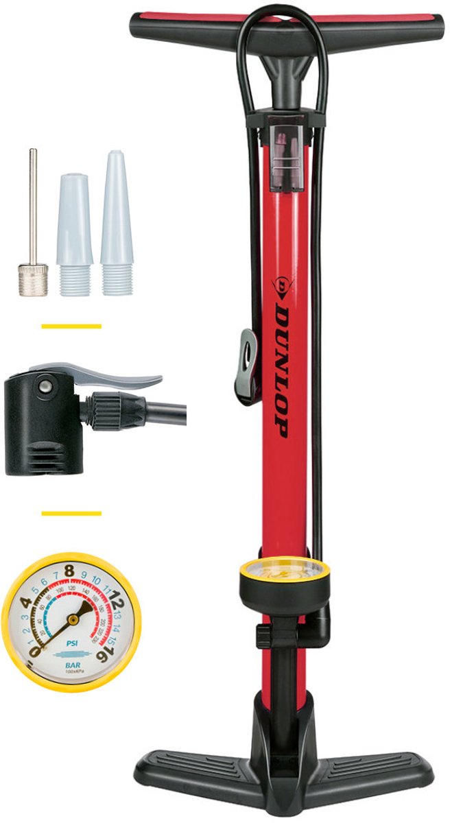 Pompe à vélo Dunlop rouge avec manomètre