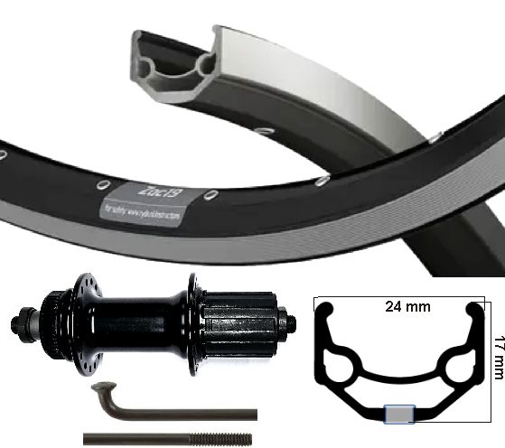 KGS Roue arrière 28 pouces 622 Cassette 8-10 Speed Zac 19 Black Silver Centerlock V-frein