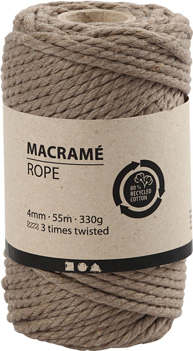Creativ company cordon macramé 4 mm 55 m marron clair
