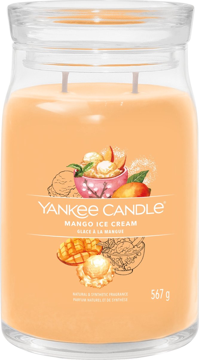 Bougie Yankee - bougie parfumée grand pot glace à la mangue - 90 heures de combustion - deux mèches