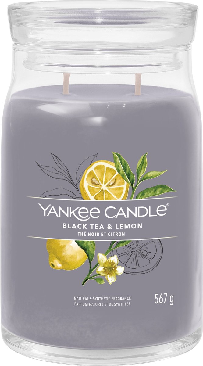 Bougie Yankee - bougie parfumée en grand pot thé noir citron - 90 heures de combustion - deux mèches