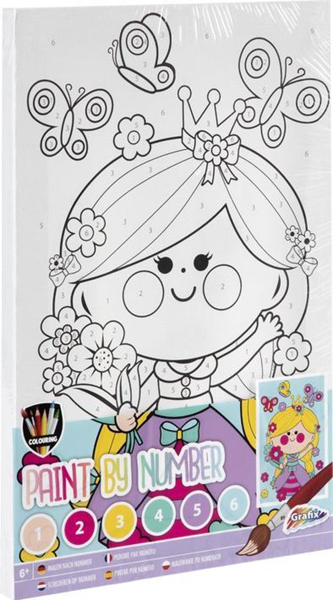 Peinture Grafix par numéros pour enfants | thème princesse | format A4 - comprenant peinture + pinceau
