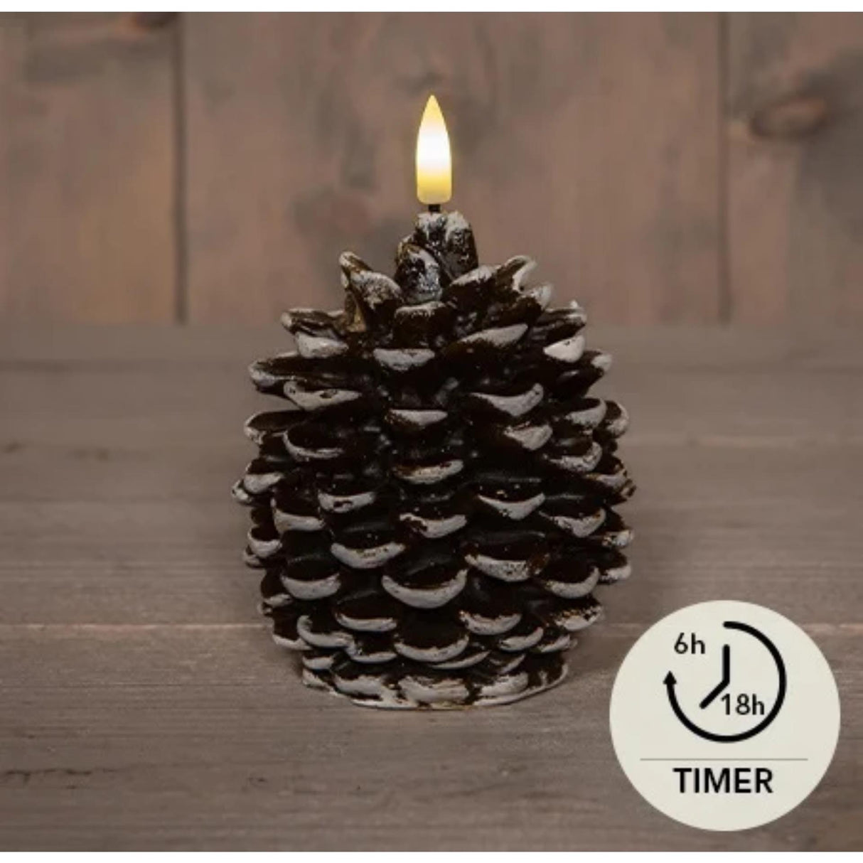 Anna's collection Bougie LED pomme de pin flamme 3D sur batterie avec minuterie 8,5x10cm marron