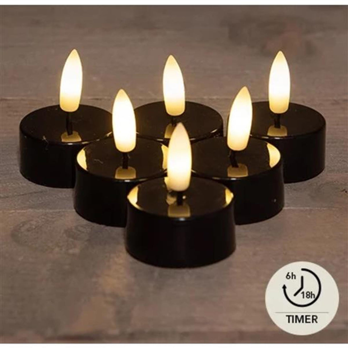 Anna's collection Bougies chauffe-plat LED noires lot de 6 ø3,5cm