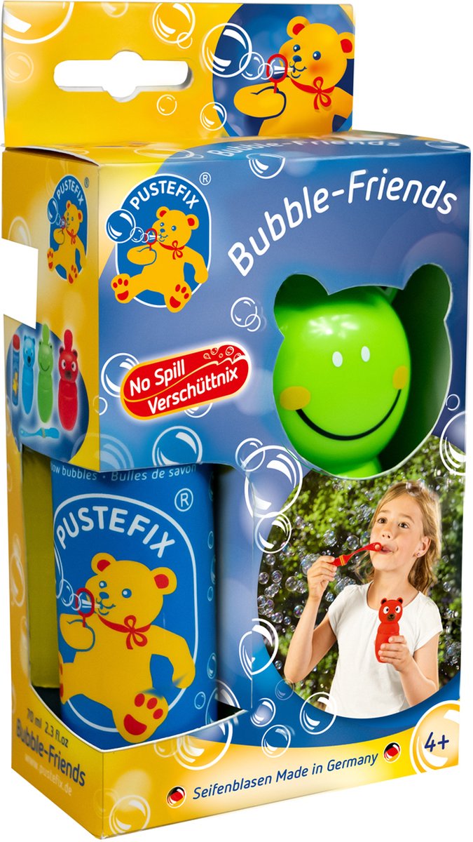 Souffleur à bulles Pustefix - Bubble Friends - Grenouille, Chat et Ours - Avec 70 ml de liquide - 4 ans