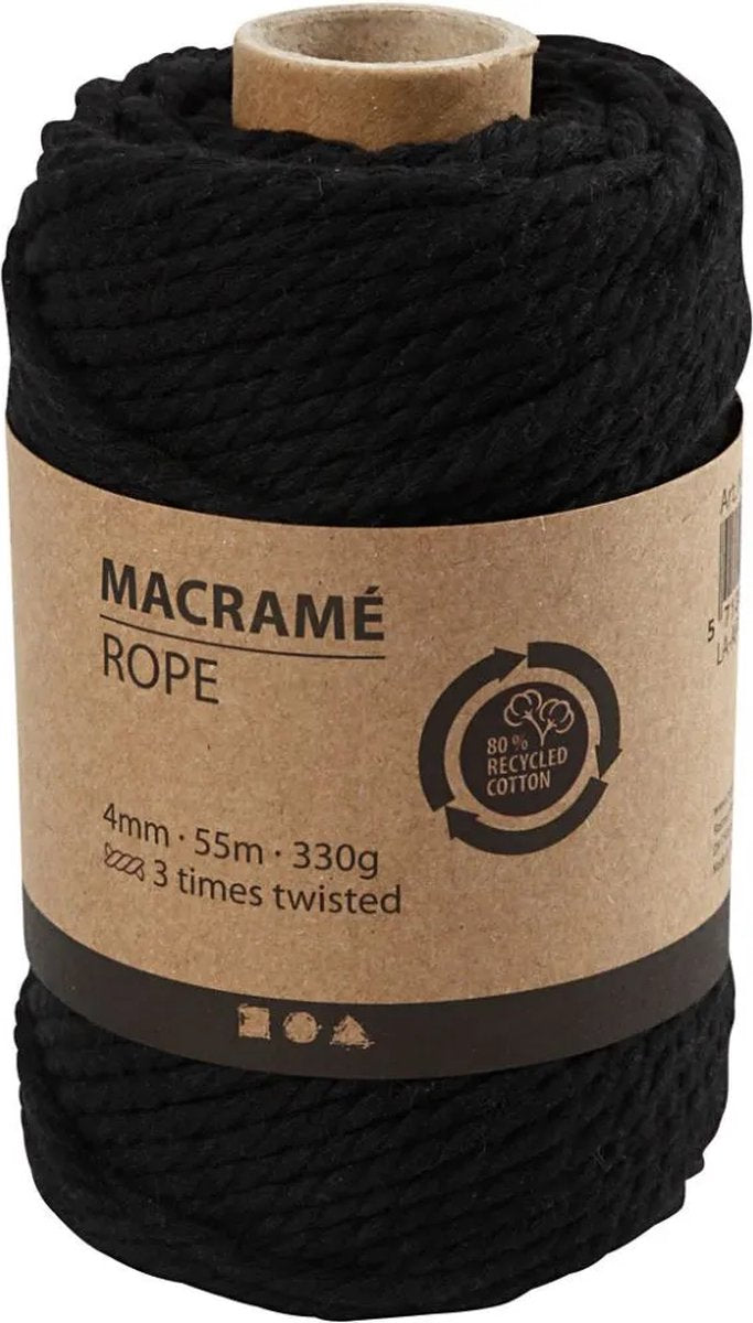 Creativ company cordon macramé 4 mm 55 m noir