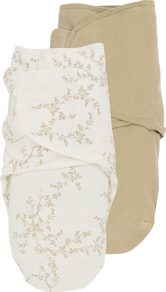 Meyco baby branches uni swaddle couverture d'emmaillotage - paquet de 2 - sable - 0-3 mois - 1,0 tog