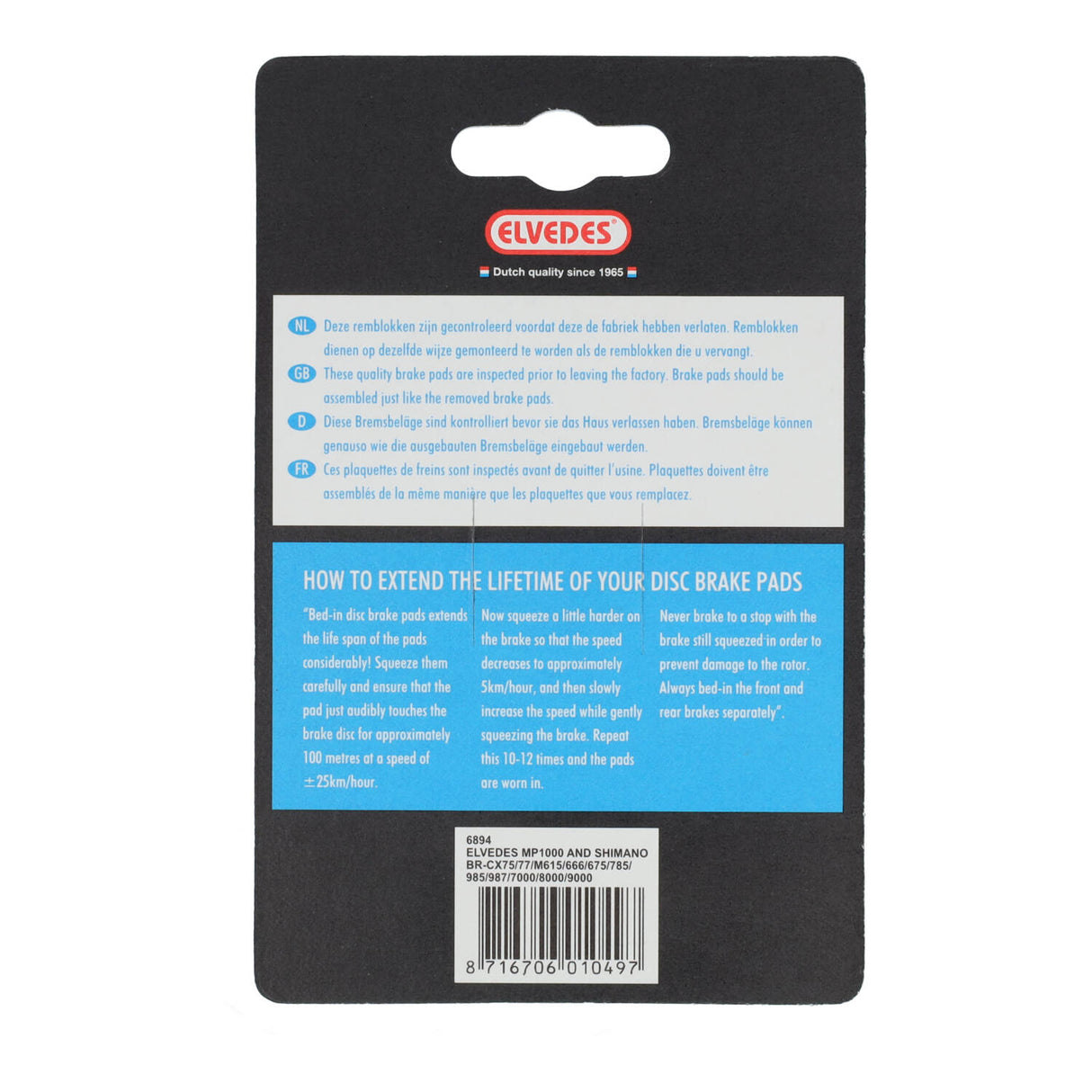 Ensemble de blocs de frein à disque Elvedes Organic Shimano BR-M666, M785, M985, M988, R785, RS785 (1 paire)