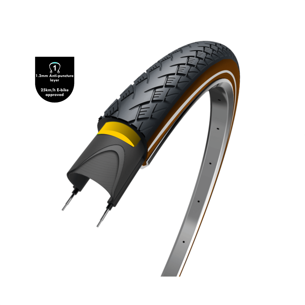 Wolff Traveler (couche anti-fuite de 1,2 mm), brun noir avec réflexion, 28x1,75, Etro 47-622