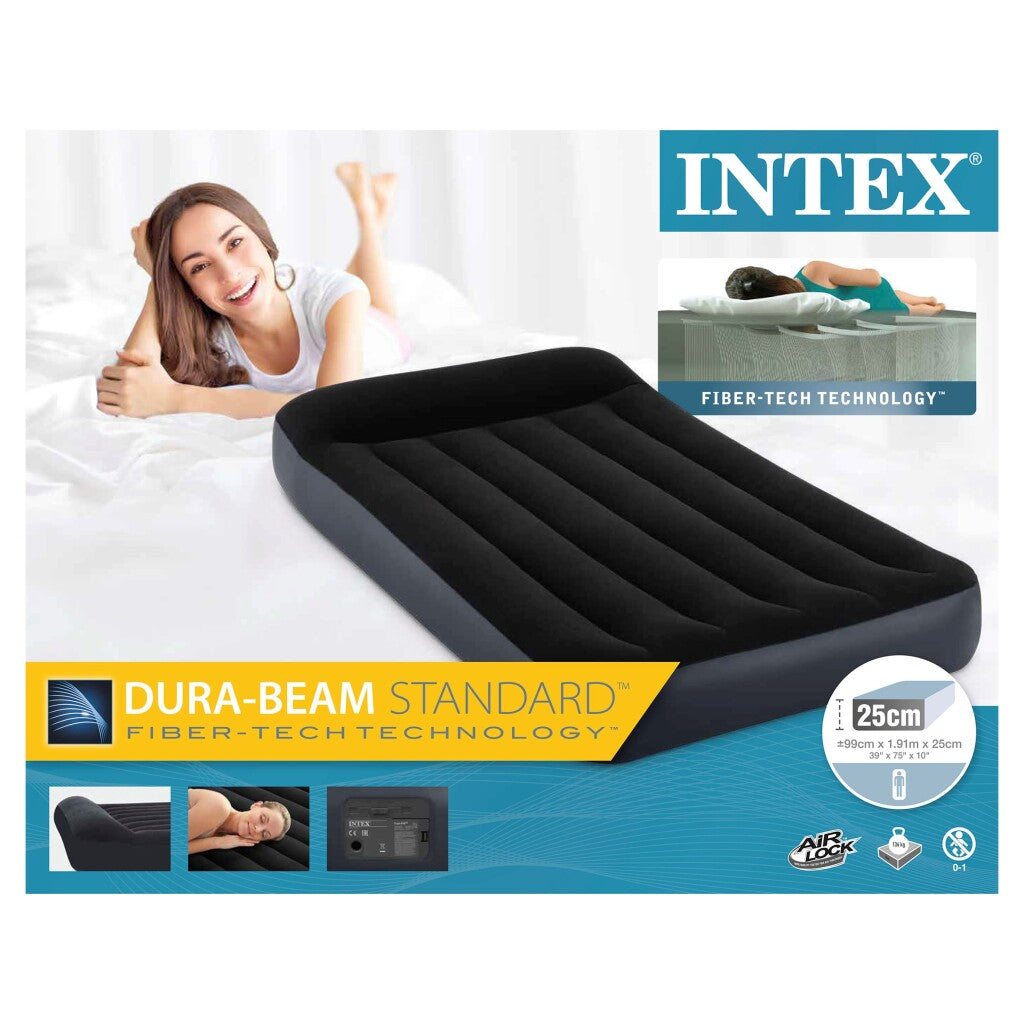 Intex 64146 repose-oreiller matelas pneumatique double classique + pompe 99x191x25 cm noir