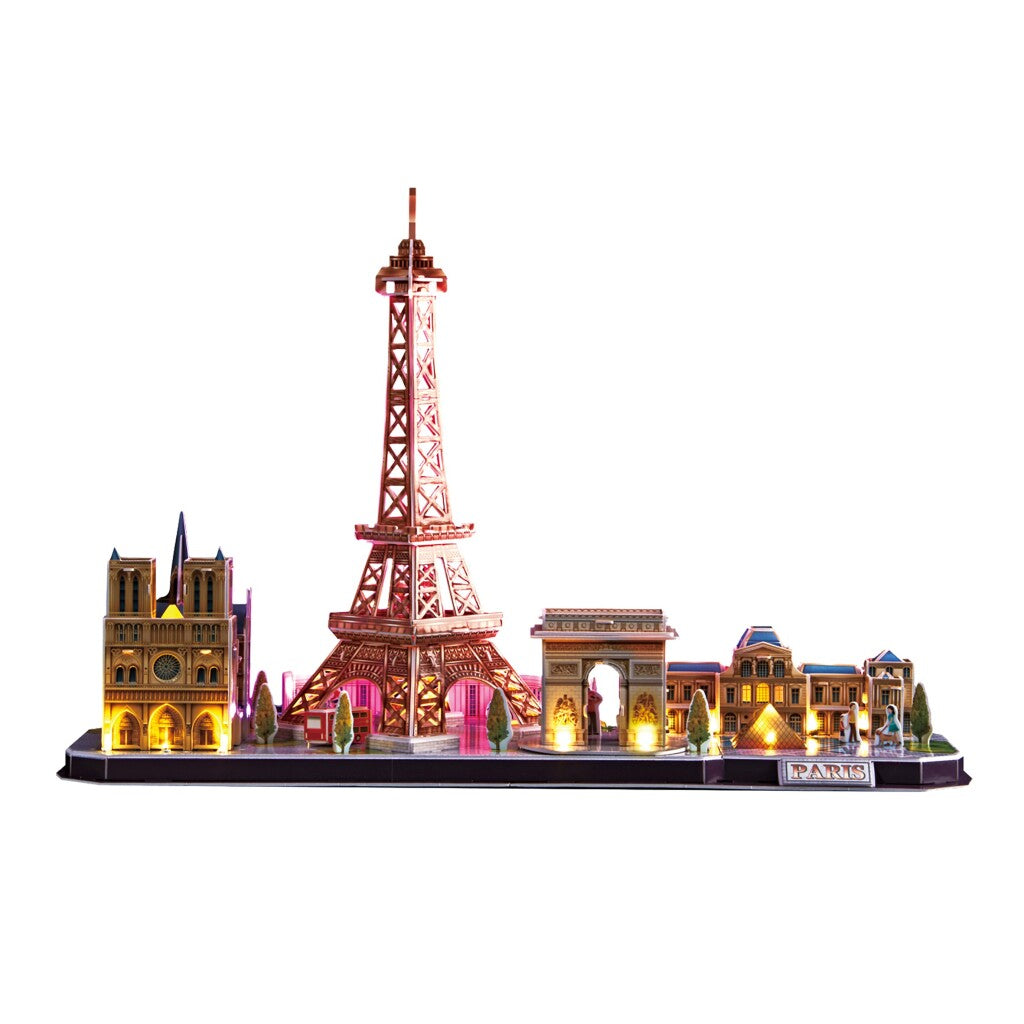 Puzzle 3D cubique amusant City Line Paris avec éclairage LED, 115 pièces.