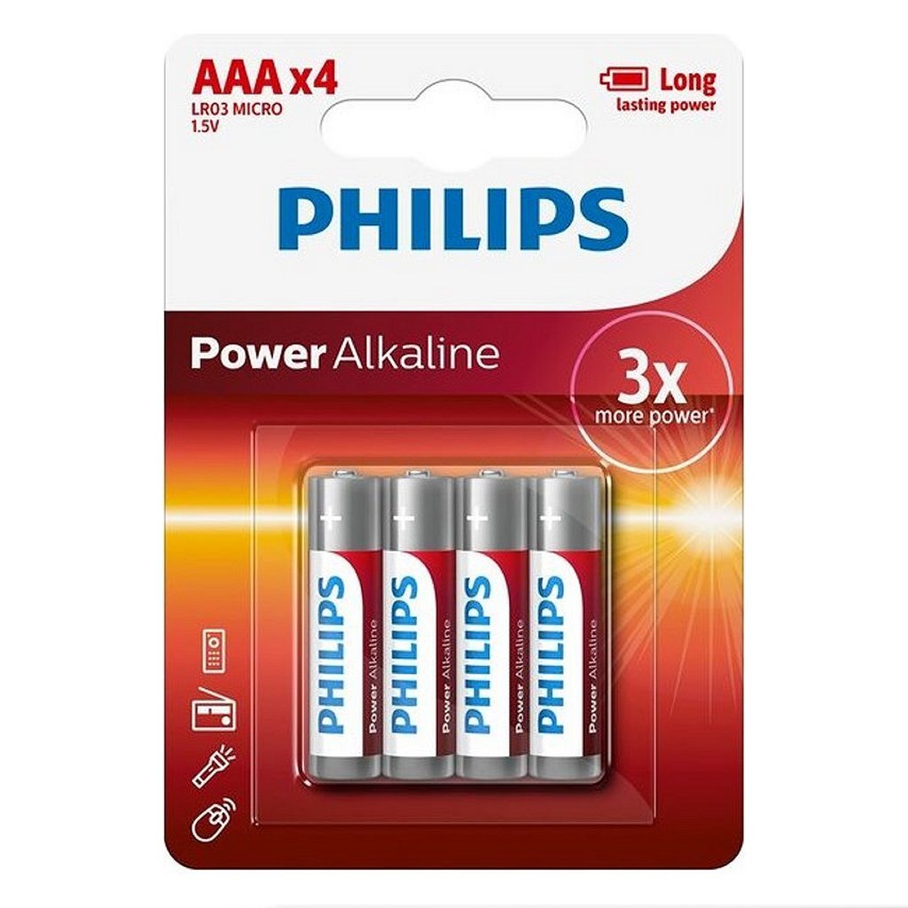 Piles alcalines Philips AAA 4 pièces