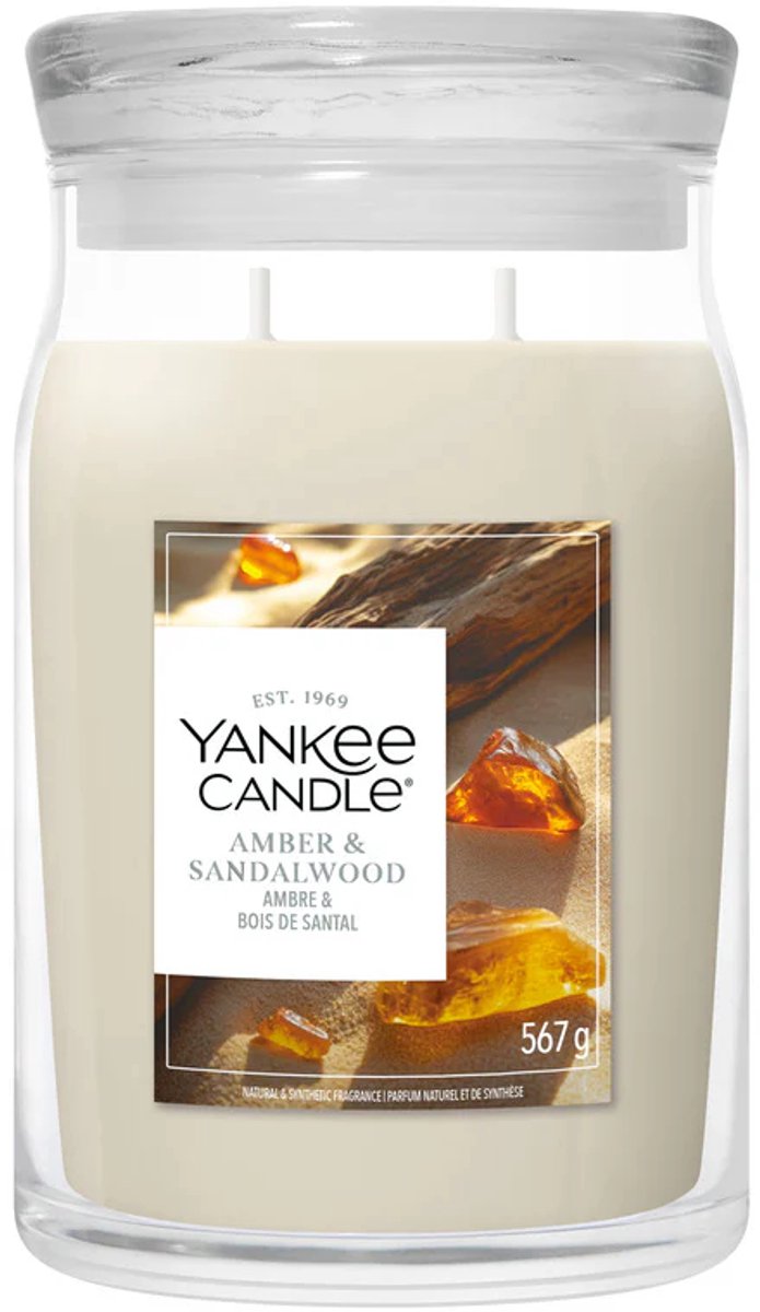 Bougie Yankee - bougie parfumée en grand pot de bois de santal ambré - 90 heures de combustion - deux mèches