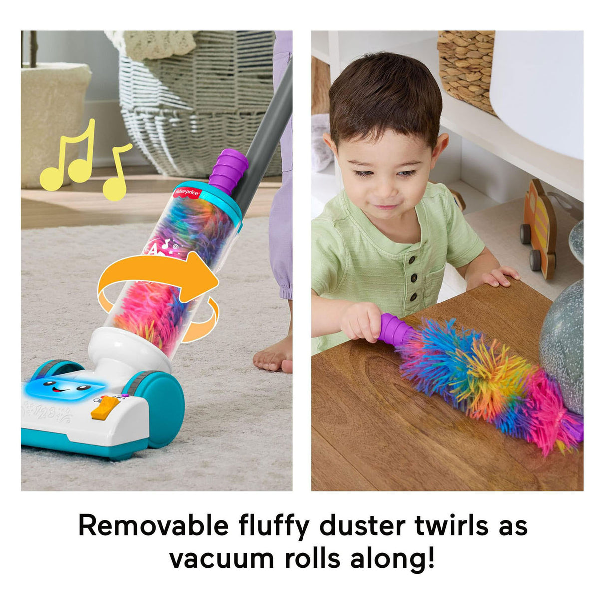 Aspirateur 2 en 1 amusant et éducatif de Fisher-Price avec pelle à poussière, lumières et musique