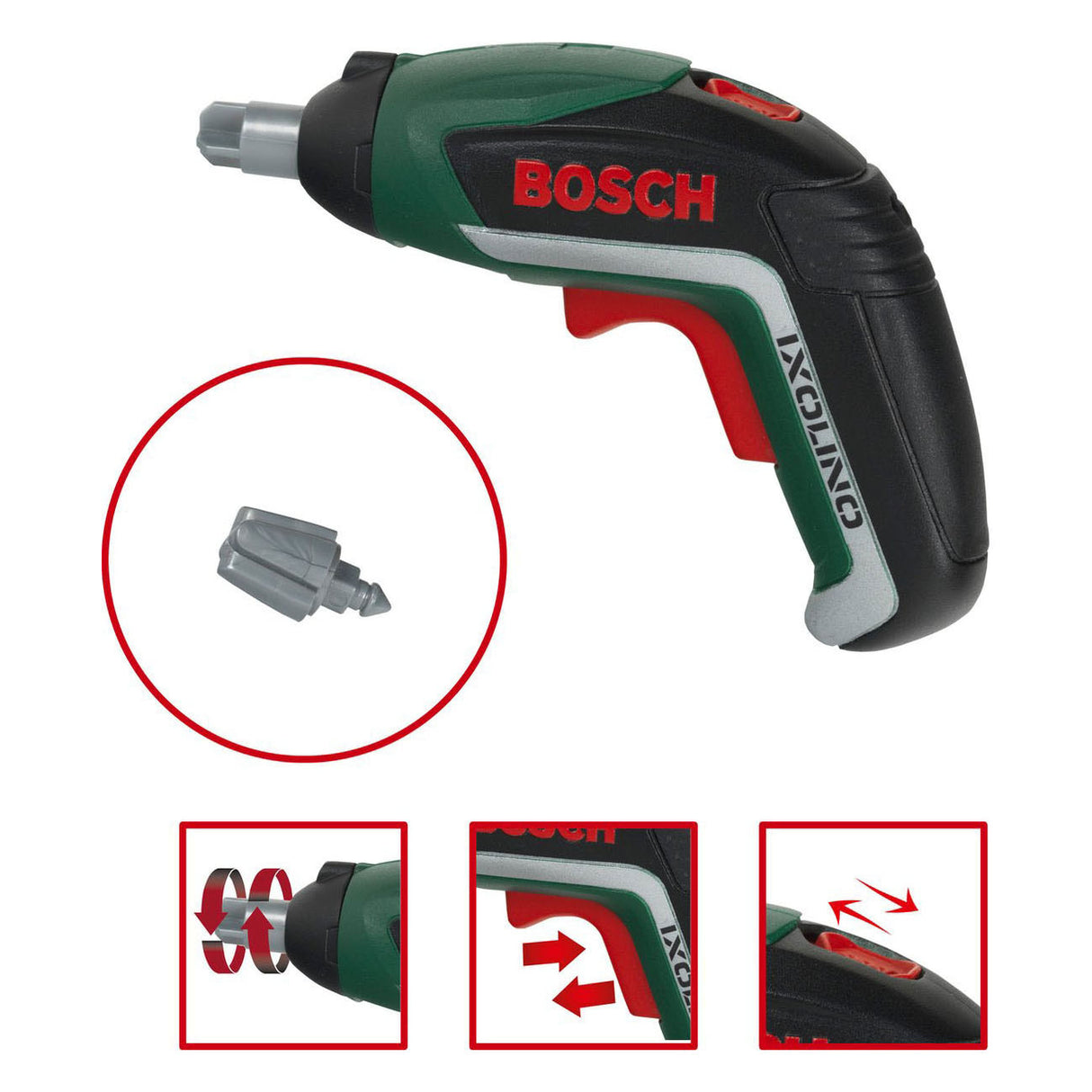 Klein Toys Bosch Mini Kit de ceinture à outils - Tournevis sans fil, marteau, pince, scie, clé, tournevis - incl. effets lumineux et sonores - vert rouge