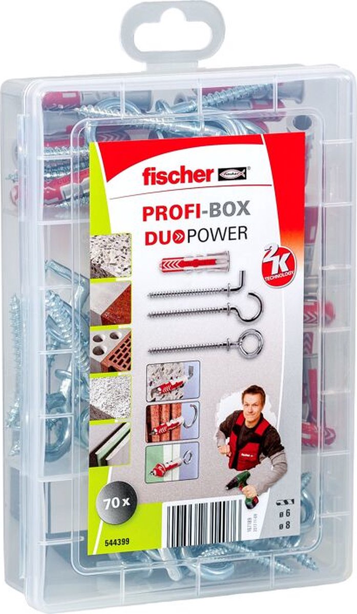 Fischer 544399 - Crochets grattoirs Dübelsatz - béton poreux autoclave - Mauerziegel - béton - bloc de plâtre - plaques de phase plâtre - plaques de plâtre - plastique - 70 pièces - boîte (544399)