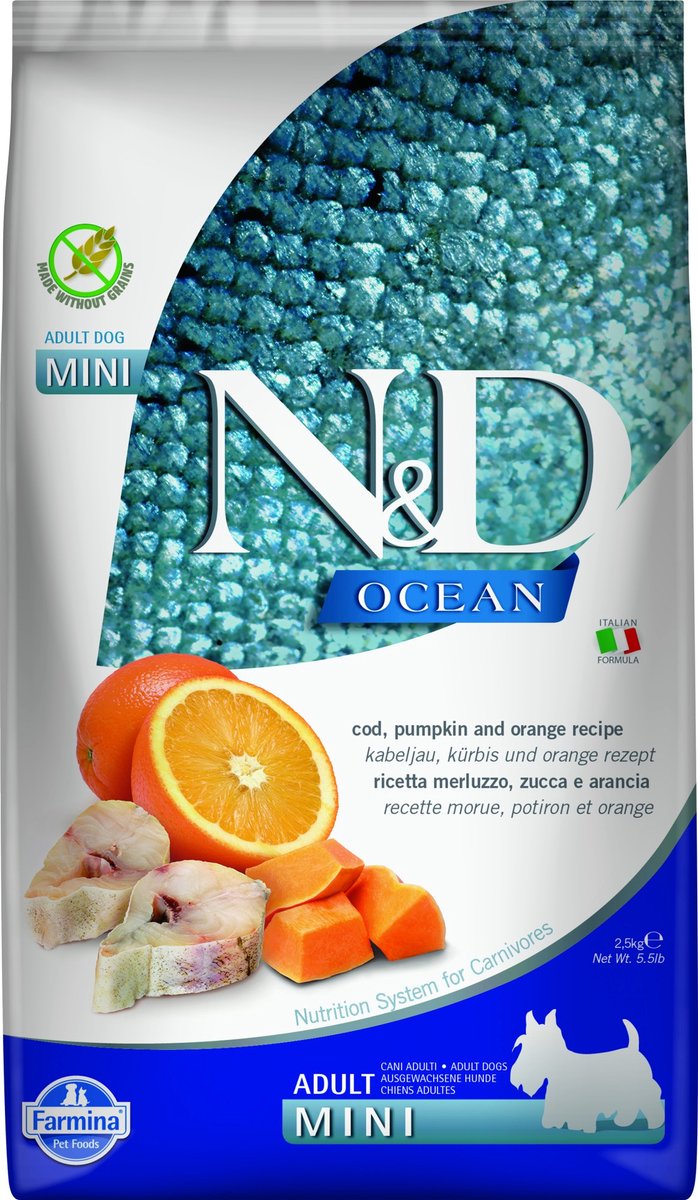 Farmina n d océan adulte chien mini - morue, citrouille orange - 2,5 kg