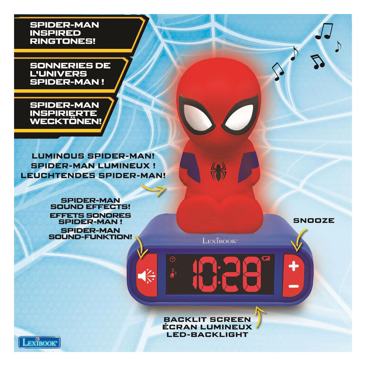 Réveil Lexibook avec veilleuse design 3d spiderman et effets sonores