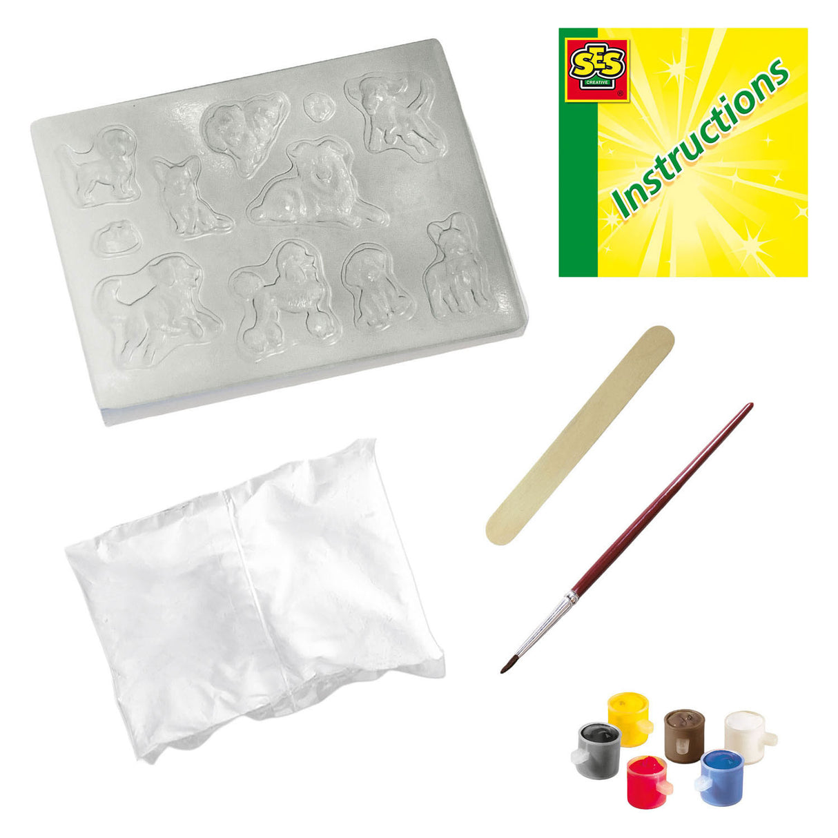 Ses creative - moulage et peinture - chiens - moulage en plâtre - comprenant moule, plâtre, 6 couleurs de peinture, pinceau et spatule - bricolage pour enfants à partir de 5 ans