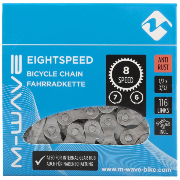 Chaîne m-wave à roulement en laiton 1 2x3 32 - 116 8v. kmc antirouille