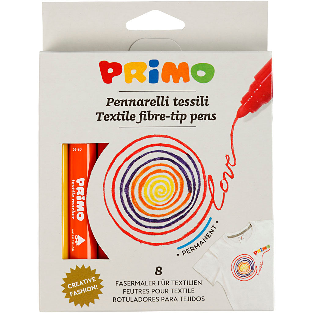 Marqueurs textiles Primo, différentes couleurs, 8 pièces, 1 boîte