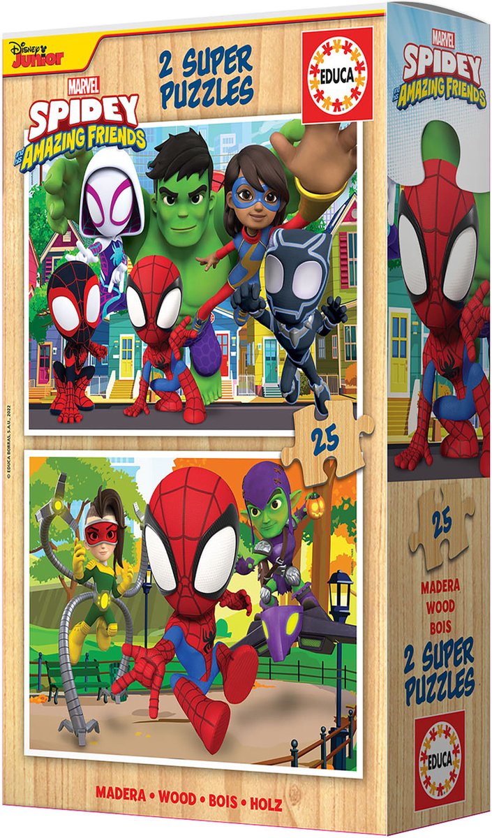 Educa - puzzle spidey ses incroyables amis - bois - 2x25 pièces - puzzle pour enfants.