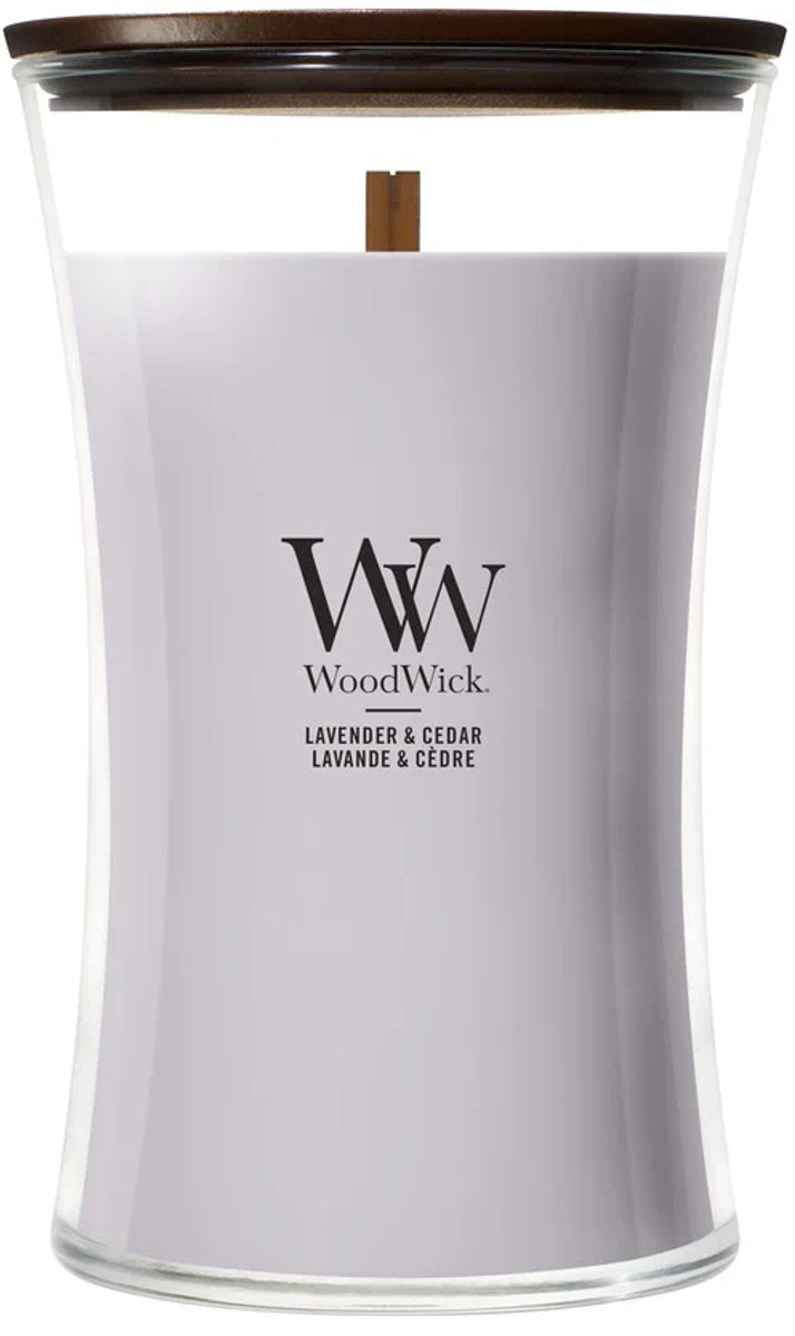Grande bougie parfumée Woodwick Hourglass - Cèdre lavande - 130 heures de combustion