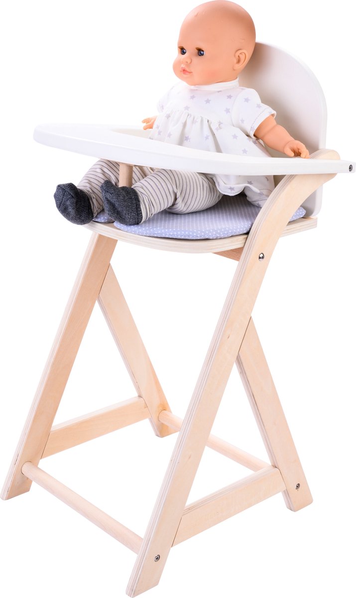 Chaise de poupée Longfield gris blanc - chaise haute de poupée en bois avec coussin - chaise de poupée pour jeu de rôle - convient à toutes les poupées - coeur d'ange
