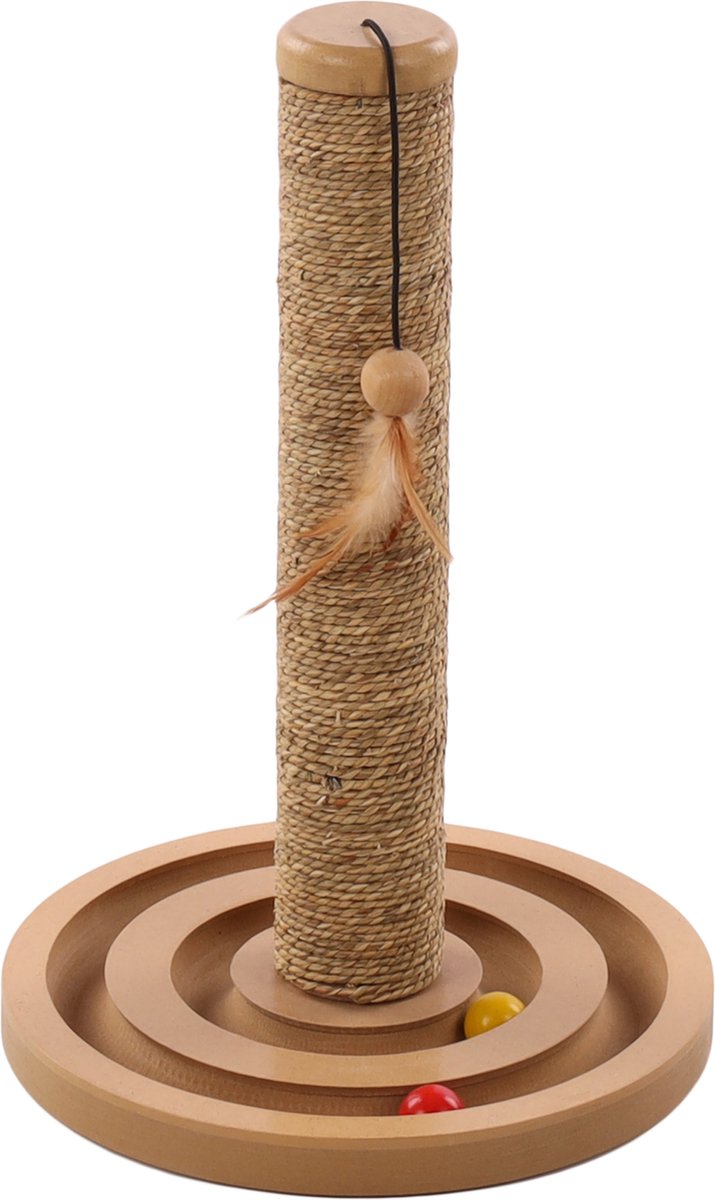 Arbre à chat Flamingo – Brigitte marron naturel – 30 × 30 × 45,5 cm – arbre à chat en jonc de mer – avec jouet – compact – pour chat