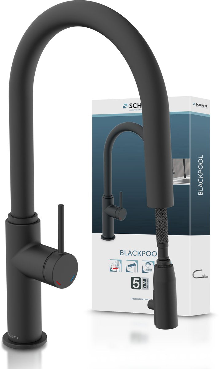 Robinet de cuisine Schütte blackpool - avec bec extractible - noir mat