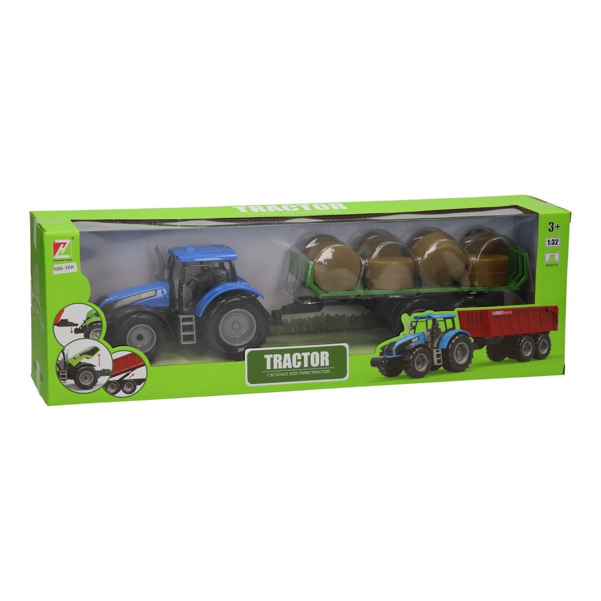 Tracteur avec wagon à balles 1:32