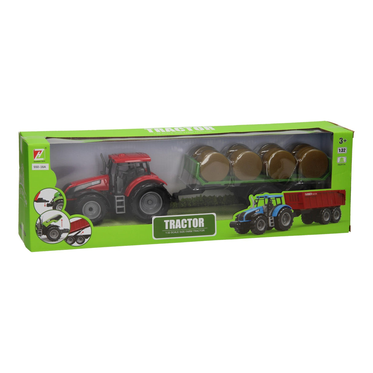 Tracteur avec wagon à balles 1:32