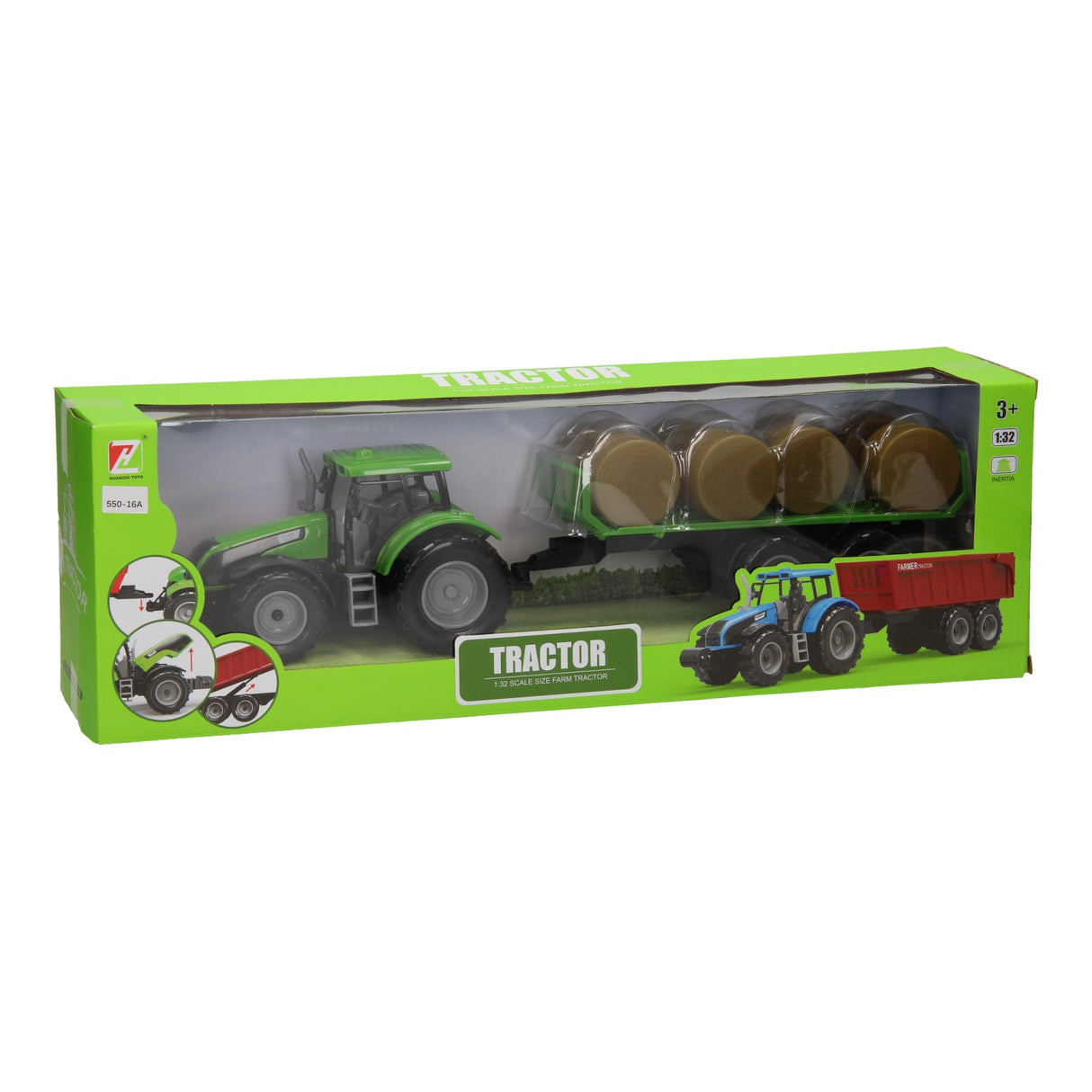 Tracteur avec wagon à balles 1:32