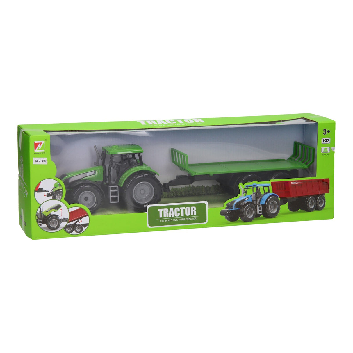 Tracteur avec chariot plat 1:32