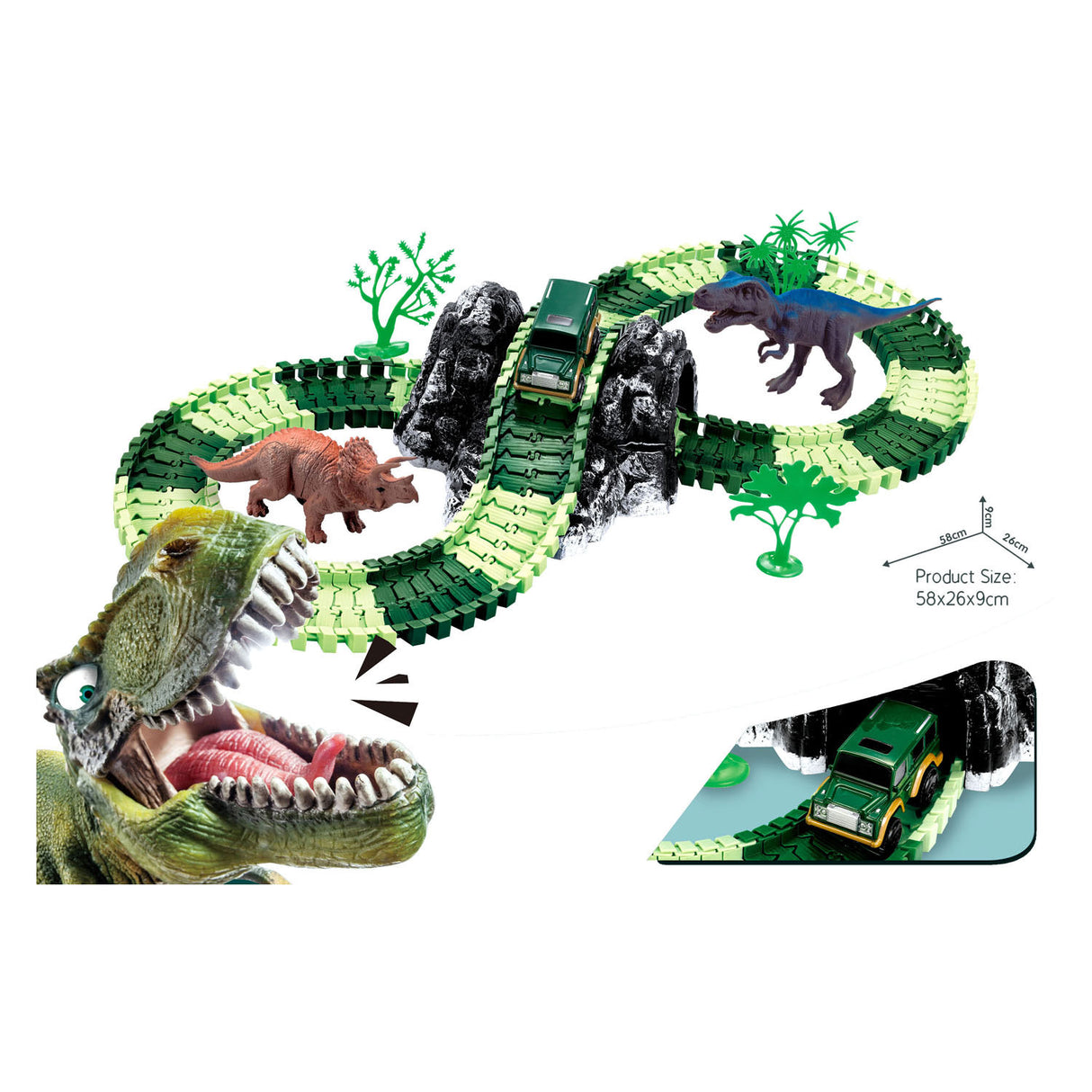 Circuit de course de dinosaures avec voiture autonome
