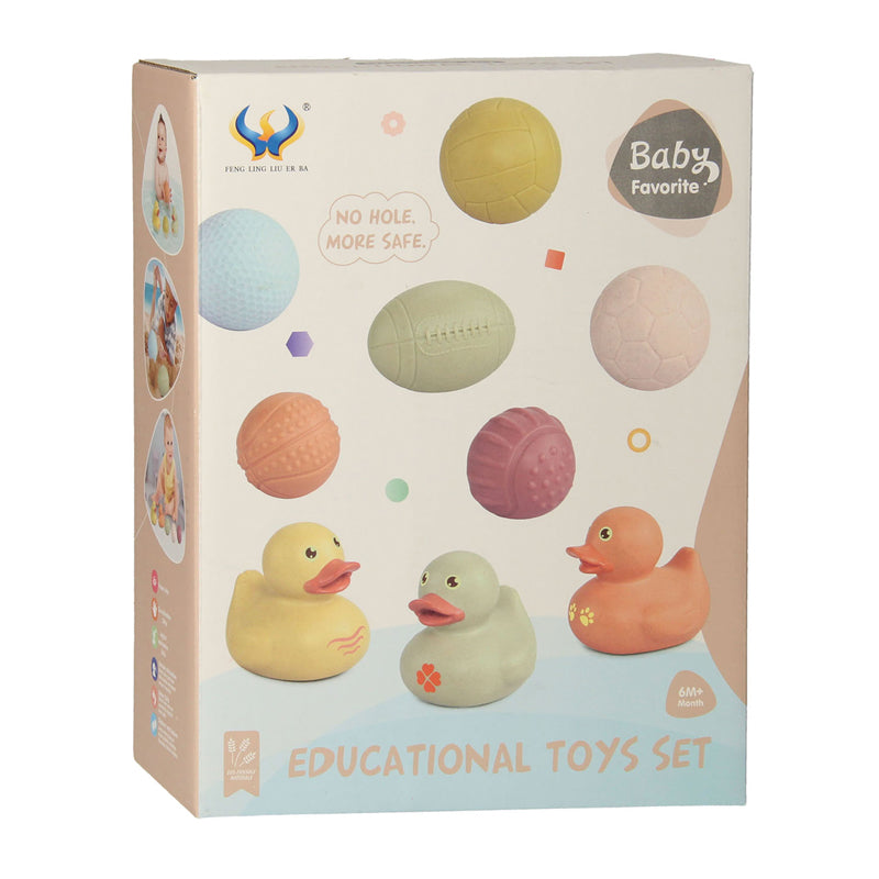 Jouets Lobbes, par exemple, ensemble de jouets de bain avec balles de bain sensorielles, canards en caoutchouc, pastel
