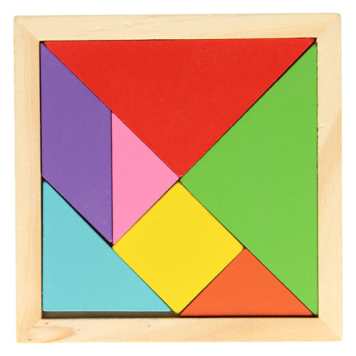 Puzzle tangram en bois couleur, 7 pcs.